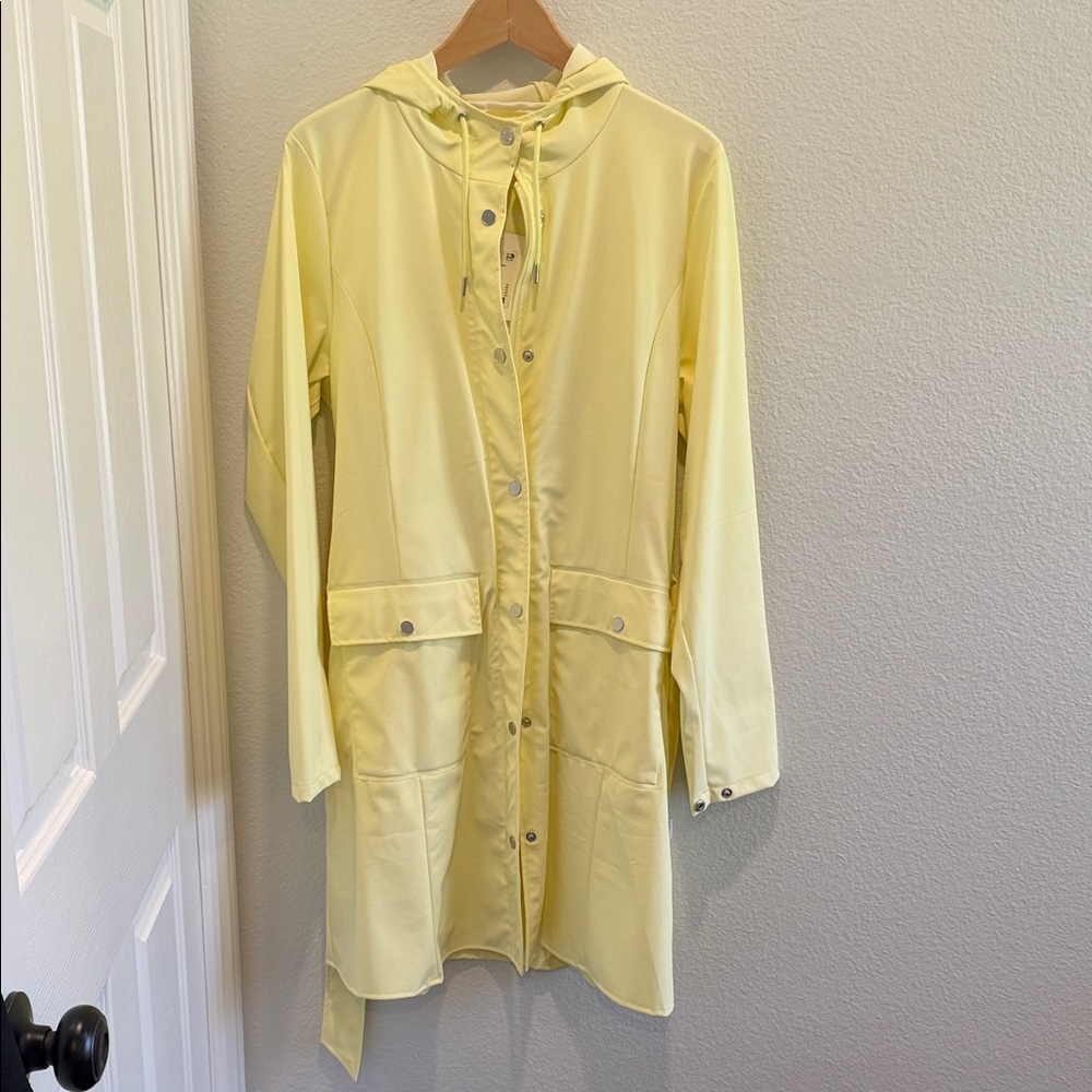 Rains Light Yellow Hooded Trench Coat